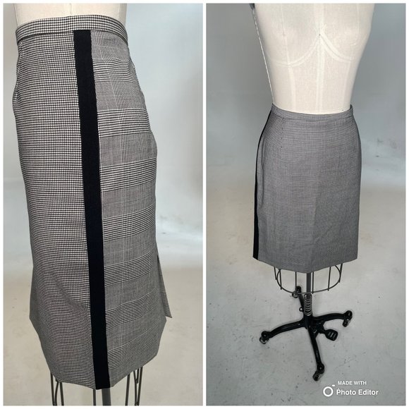 Piazza Sempoine Black & White Houndstooth/Plaid Mixed Pattern Wool Skirt Sz. 44 - Picture 1 of 11